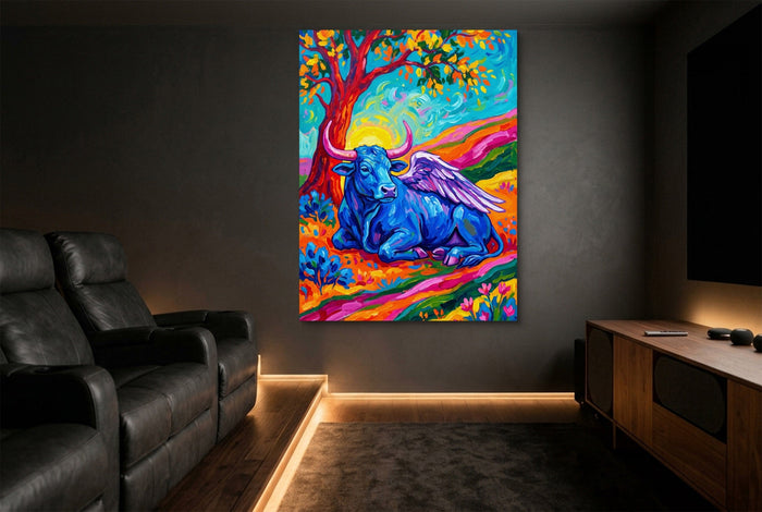 Winged Blue Cow - Luxury Wall Art