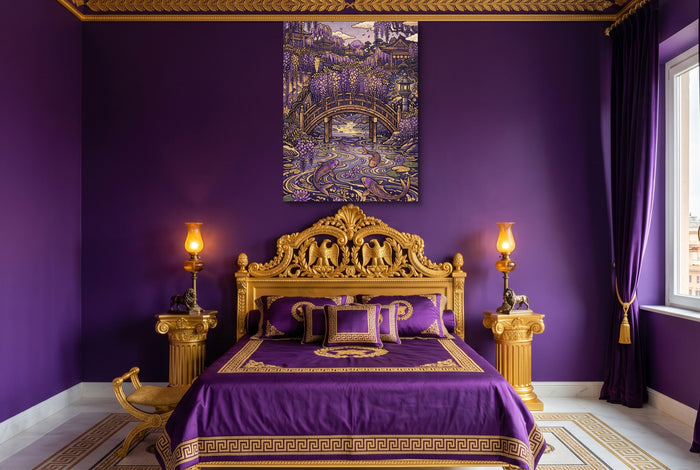 Wisteria Garden Bridge — wisteria garden bridge purple bedroom with bed 1port flush print