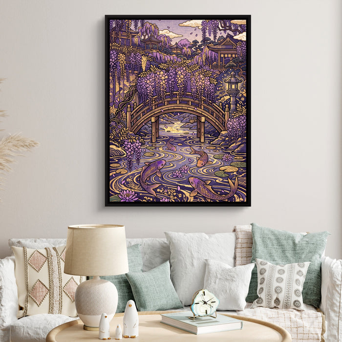 Wisteria Garden Bridge — wisteria garden bridge sq clock bed 1port framed black
