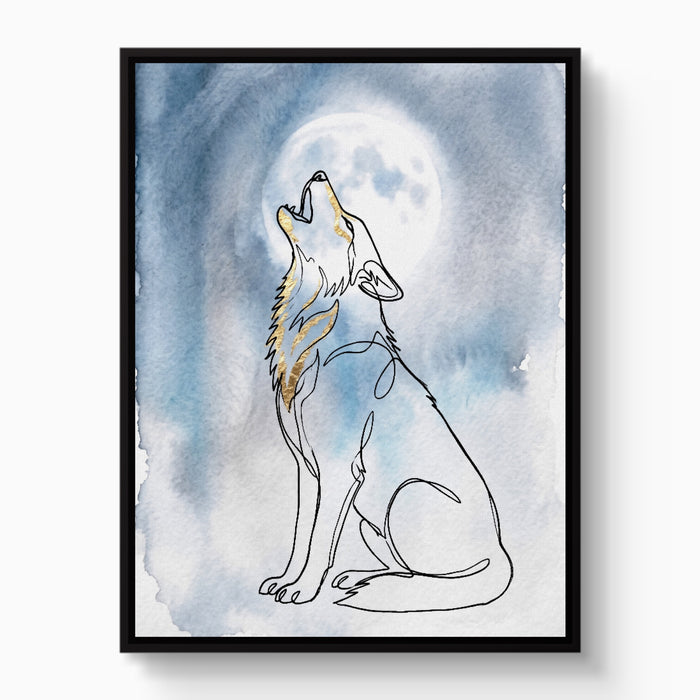 Wolf Howling Moon — wolf howling moon white studio framed black