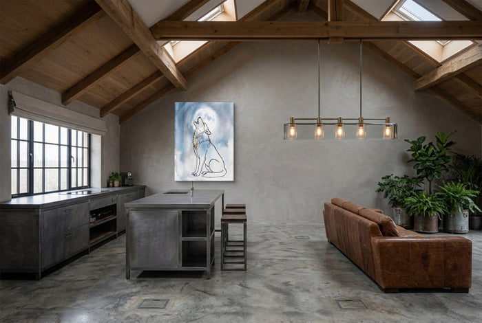 Wolf Howling Moon — wolf howling moon modern minimalist living room 4 1port flush print