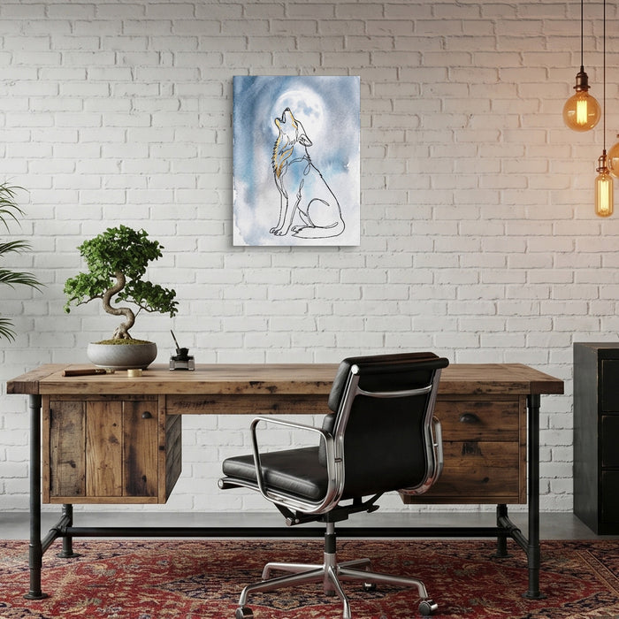 Wolf Howling Moon — wolf howling moon sq bonsai office 1port flush print