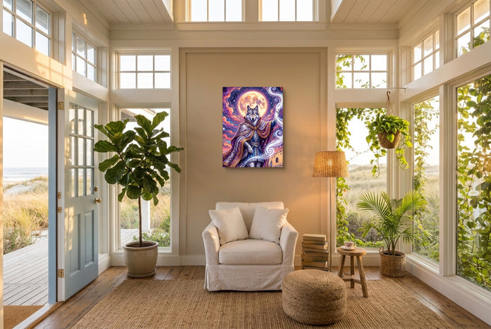 Wolf Moon Weaver — wolf moon weaver living room with plants 1port flush print