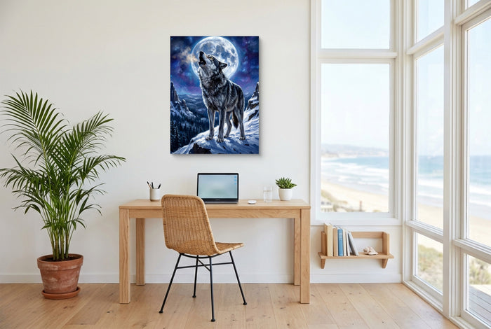 Wolf on Winter Ridge — wolf on winter ridge office space with desk chair 1port flush print