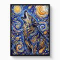 Wolf Over Starry Night — wolf over starry night white studio framed black