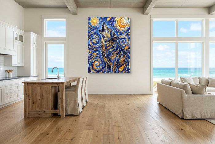 Wolf Over Starry Night — wolf over starry night living room with ocean view 2 1port flush print