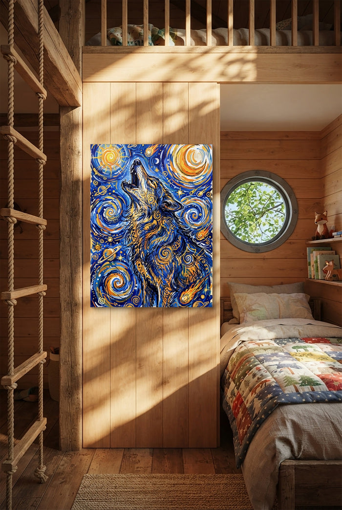 Wolf Over Starry Night — wolf over starry night p bedroom with loft area 1port flush print