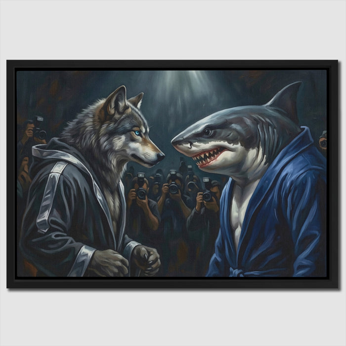 Wolf Shark Confrontation canvas wall art