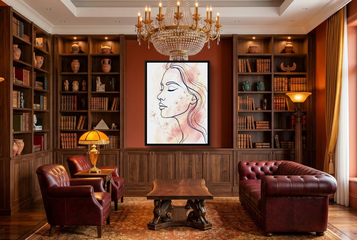 Woman Blushing Serenity — woman blushing serenity living room interior 2 1port framed black