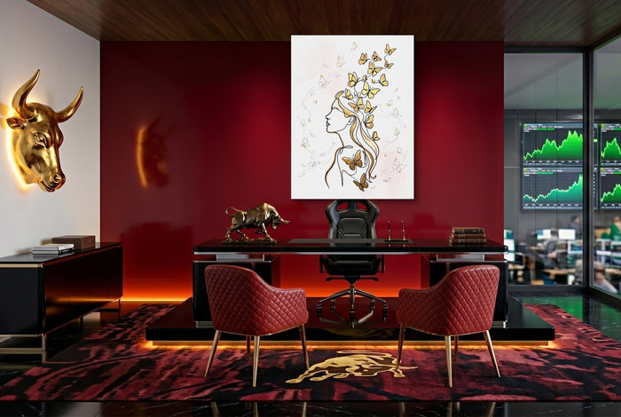 Woman Golden Flight — woman golden flight office with red carpet 1port flush print