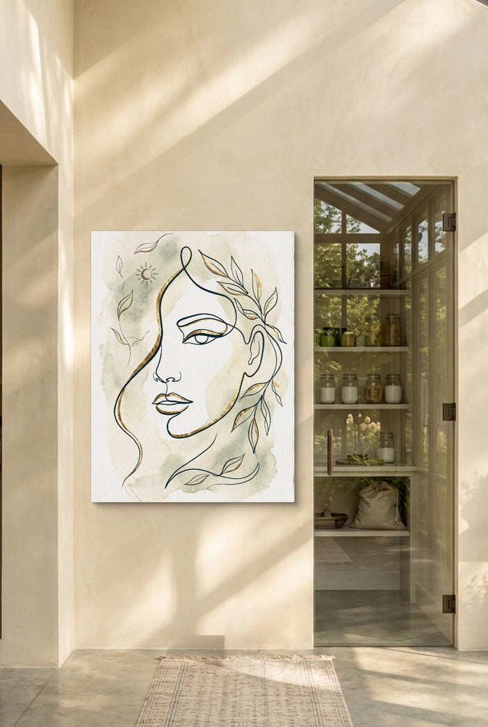 Woman Golden Leaves — woman golden leaves p interior room with doorway 1port flush print