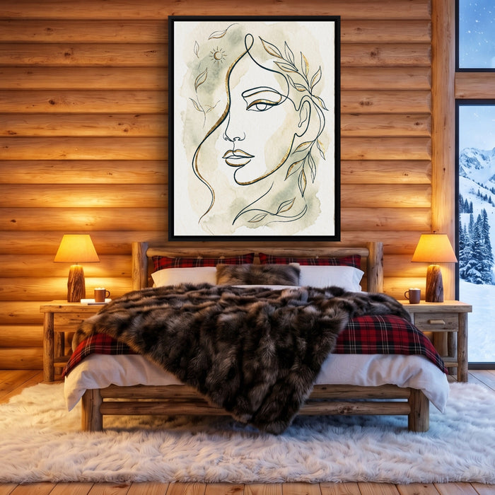 Woman Golden Leaves — woman golden leaves sq cozy cabin 1port framed black