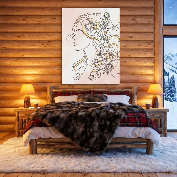 Woman Golden Peonies — woman golden peonies sq cozy cabin 1port flush print