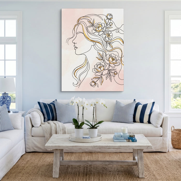 Woman Golden Peonies — woman golden peonies sq cute livingroom 1port flush print