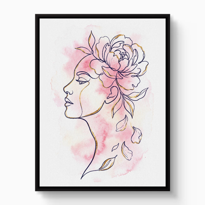 Woman Golden Peony — woman golden peony white studio framed black