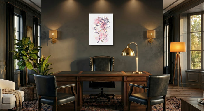 Woman Golden Peony — woman golden peony office interior with desk 1port flush print