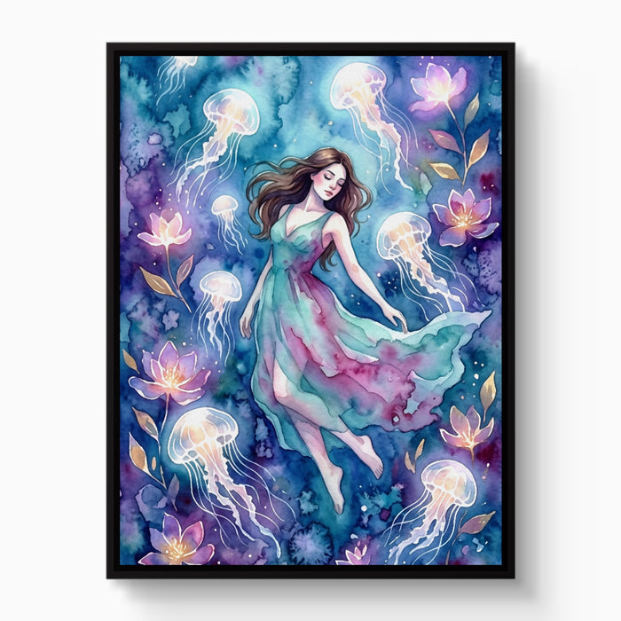 Woman in Azure Currents — woman in azure currents white studio framed black
