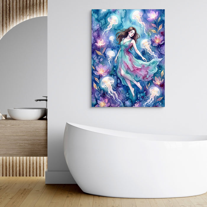 Woman in Azure Currents — woman in azure currents sq bathroom hotel 1port flush print
