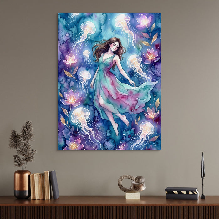 Woman in Azure Currents — woman in azure currents sq office desk wall 1port flush print