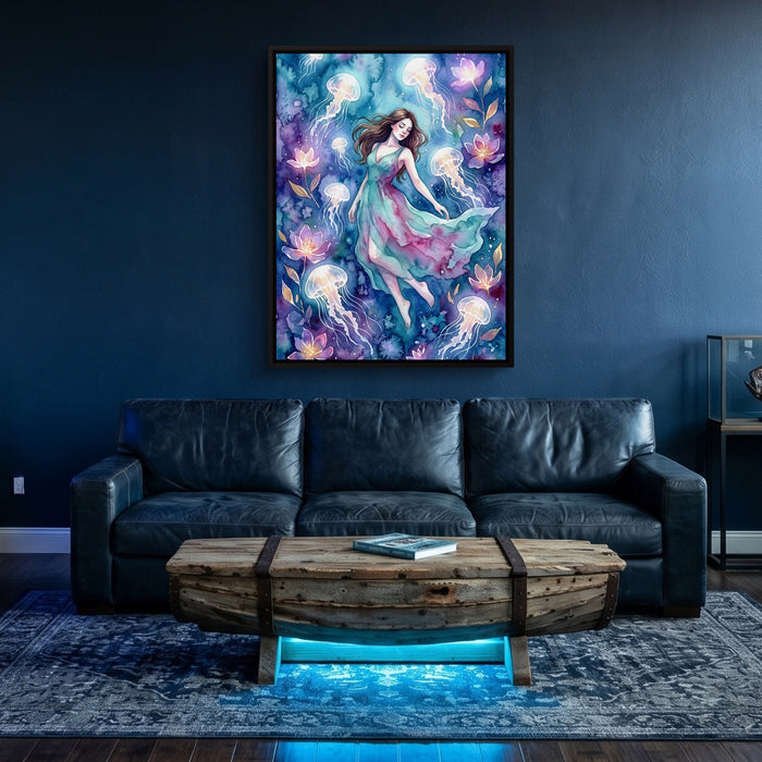 Woman in Azure Currents — woman in azure currents sq underwater den 1port framed black