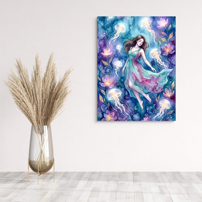 Woman in Azure Currents — woman in azure currents sq wall plant 1port flush print