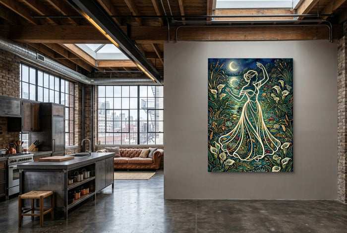 Woman Moonlit Dance — woman moonlit dance kitchen interior with island 1port flush print