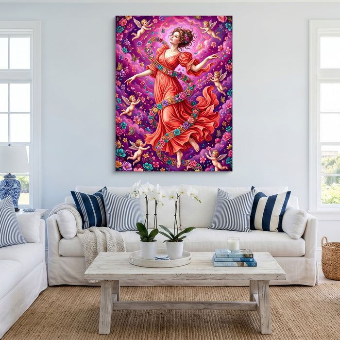 Woman Spiraling Blooms — woman spiraling blooms sq cute livingroom 1port flush print