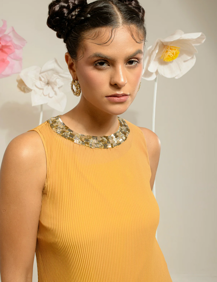 Yellow Stand Collar Kurta Set