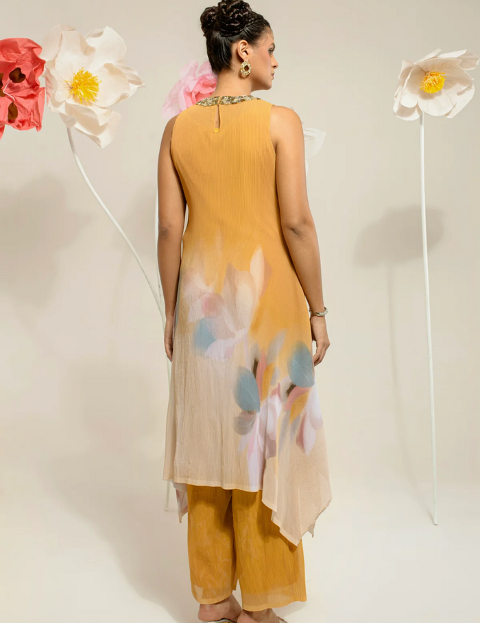 Yellow Stand Collar Kurta Set
