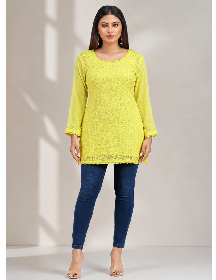 Zohra –Ombre Yellow Chikankari Kurti